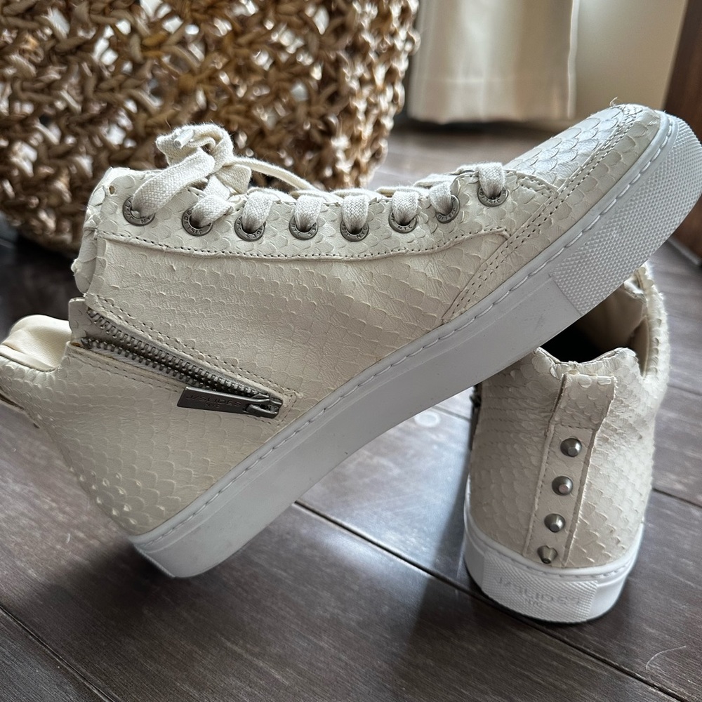 J slides high top cream animal pattern, leather sneaker